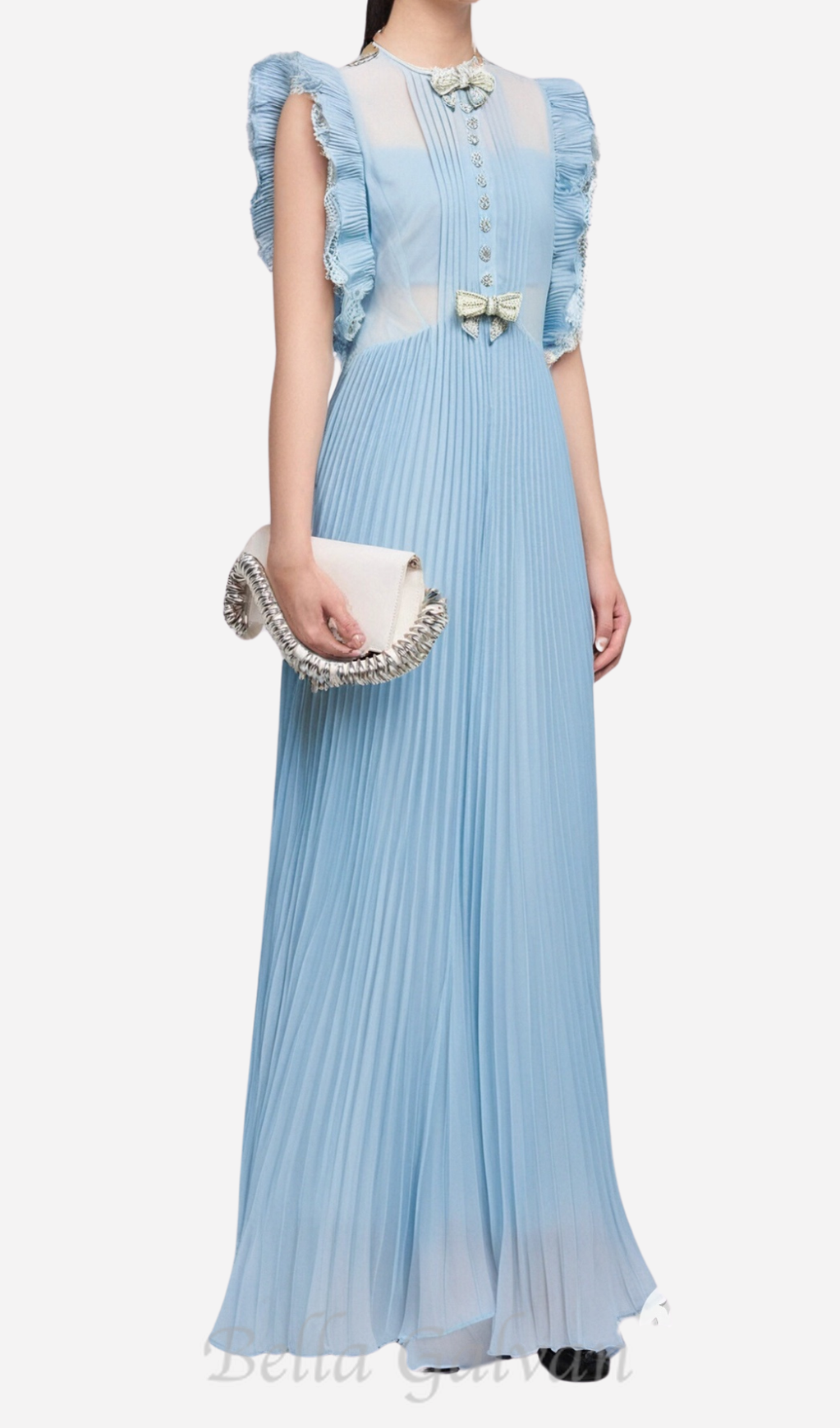 Flowering Girl Women Chiffon Ruffled Maxi Dress in blue