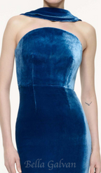 Flowering Girl Women josephine off-shoulder velvet sash gown in blue