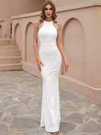 Geometric Sequin Chain Mermaid Prom Dress