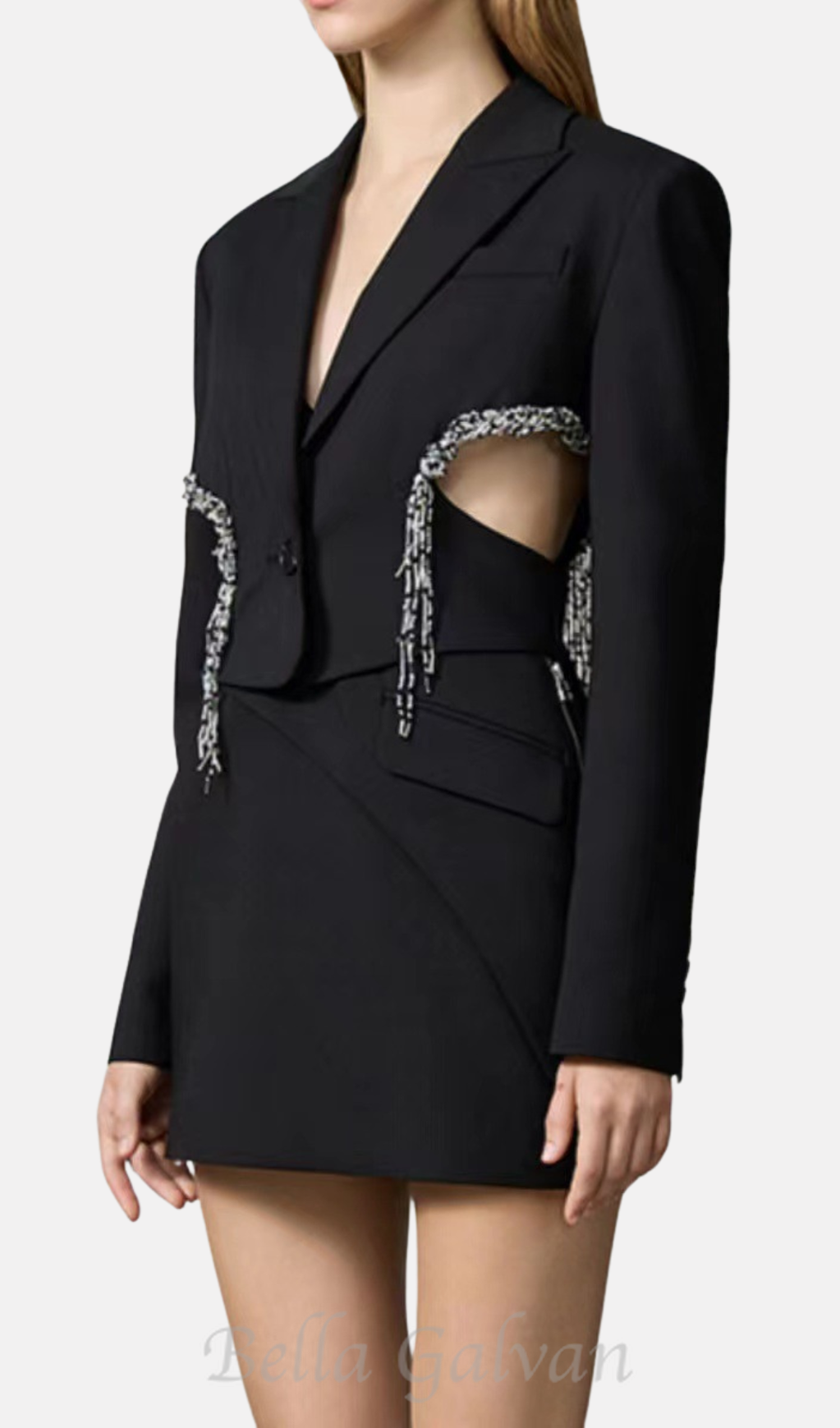 Flowering Girl Women crystal-embellished cut out blazer dress in black