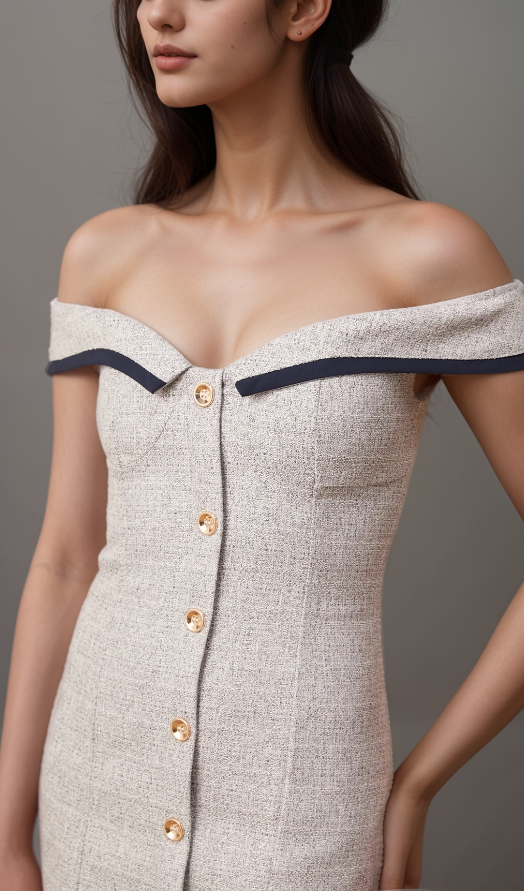 Flowering Girl Women Noémie grey off-shoulder A-line mini dress