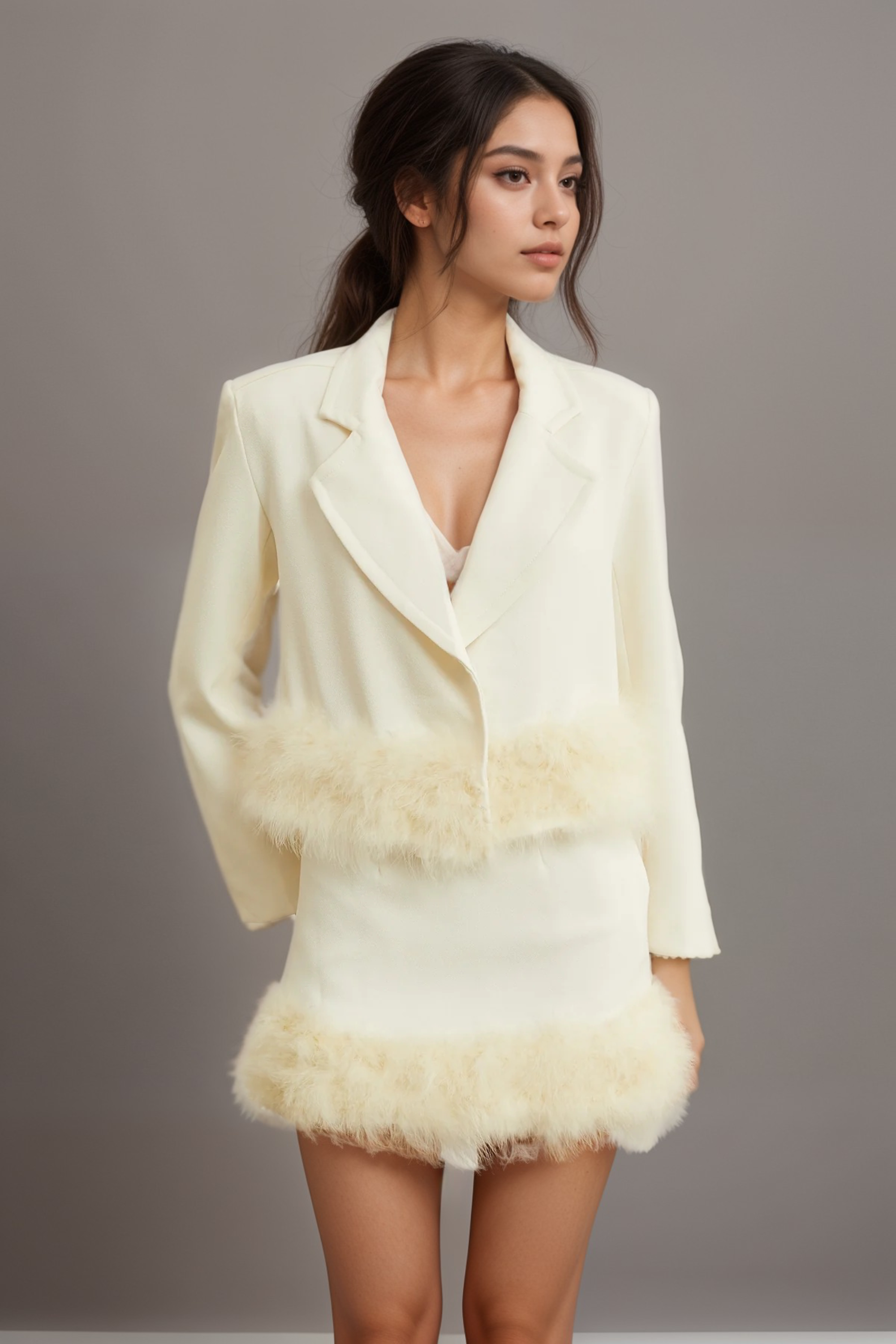 Flowering Girl Women Valérie Feather-Hem Blazer & Skirt Matching Set