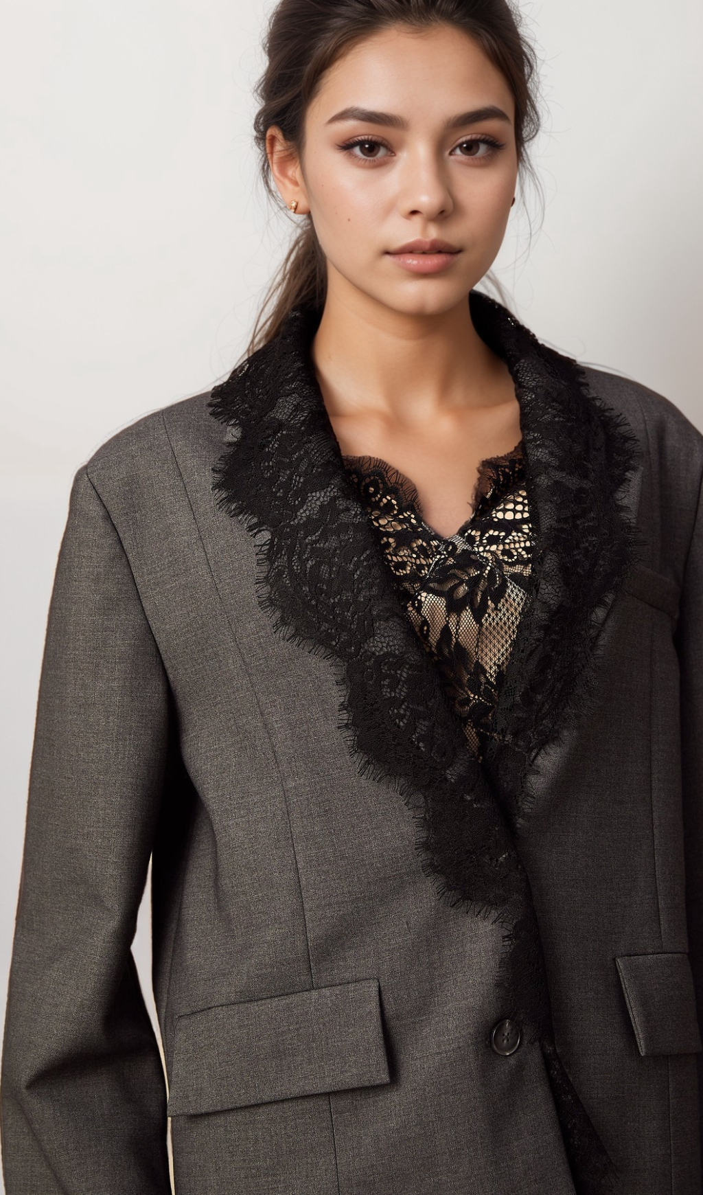 Flowering Girl Women Dianthe grey lace-panel blazer