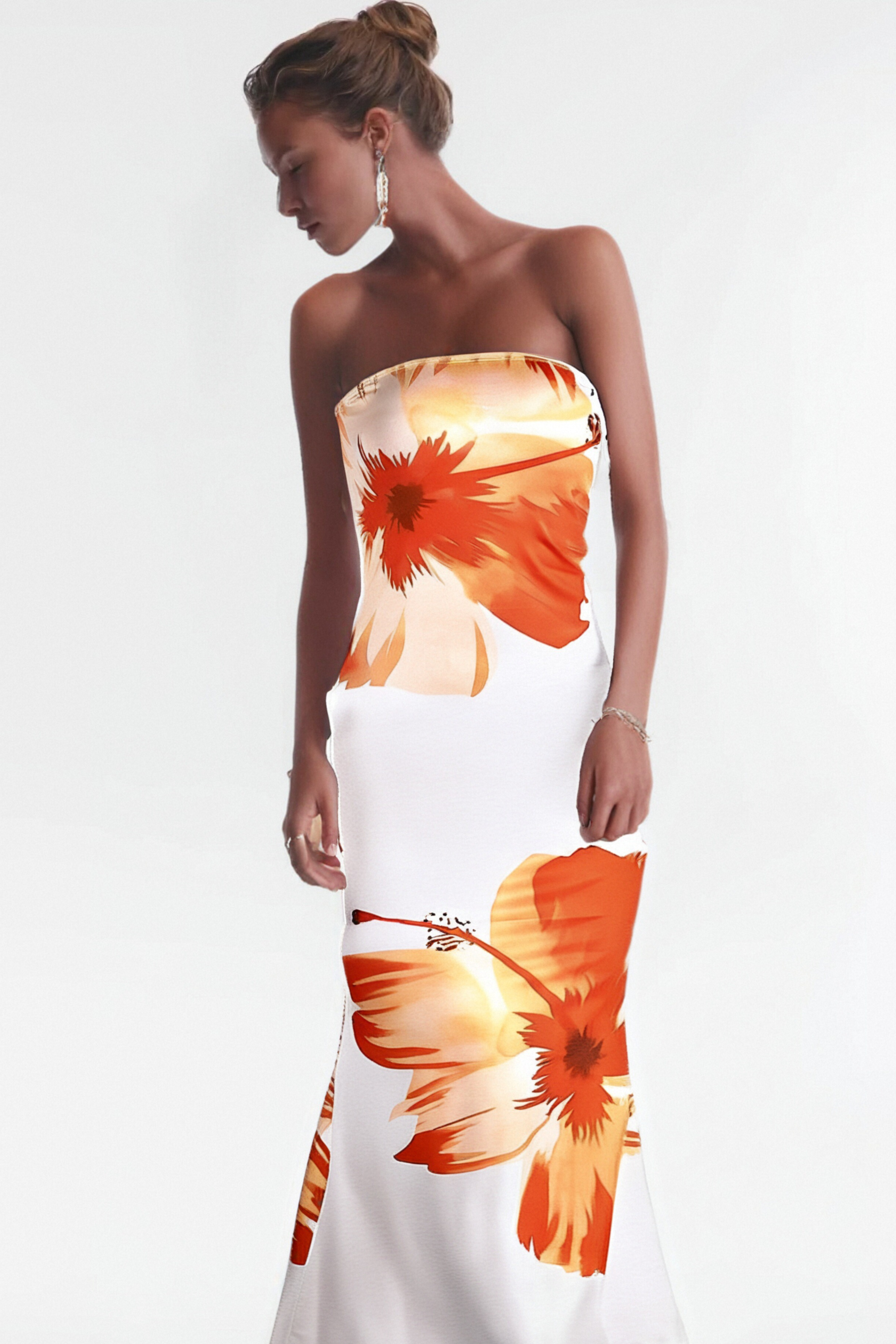 Flowering Girl Women Sarrides Strapless Print Midi Dress