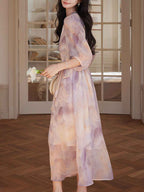 Flowering Girl Women phoenix Classic V-Neck Floral Printed Tie Dress
