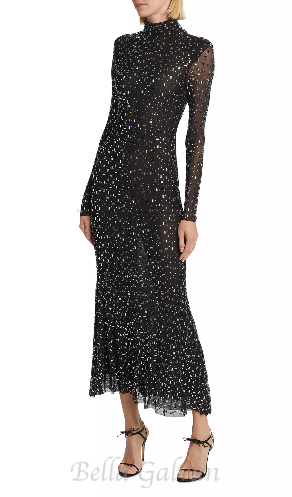 Flowering Girl Women crystal Embellished Mesh Midi Dress in black