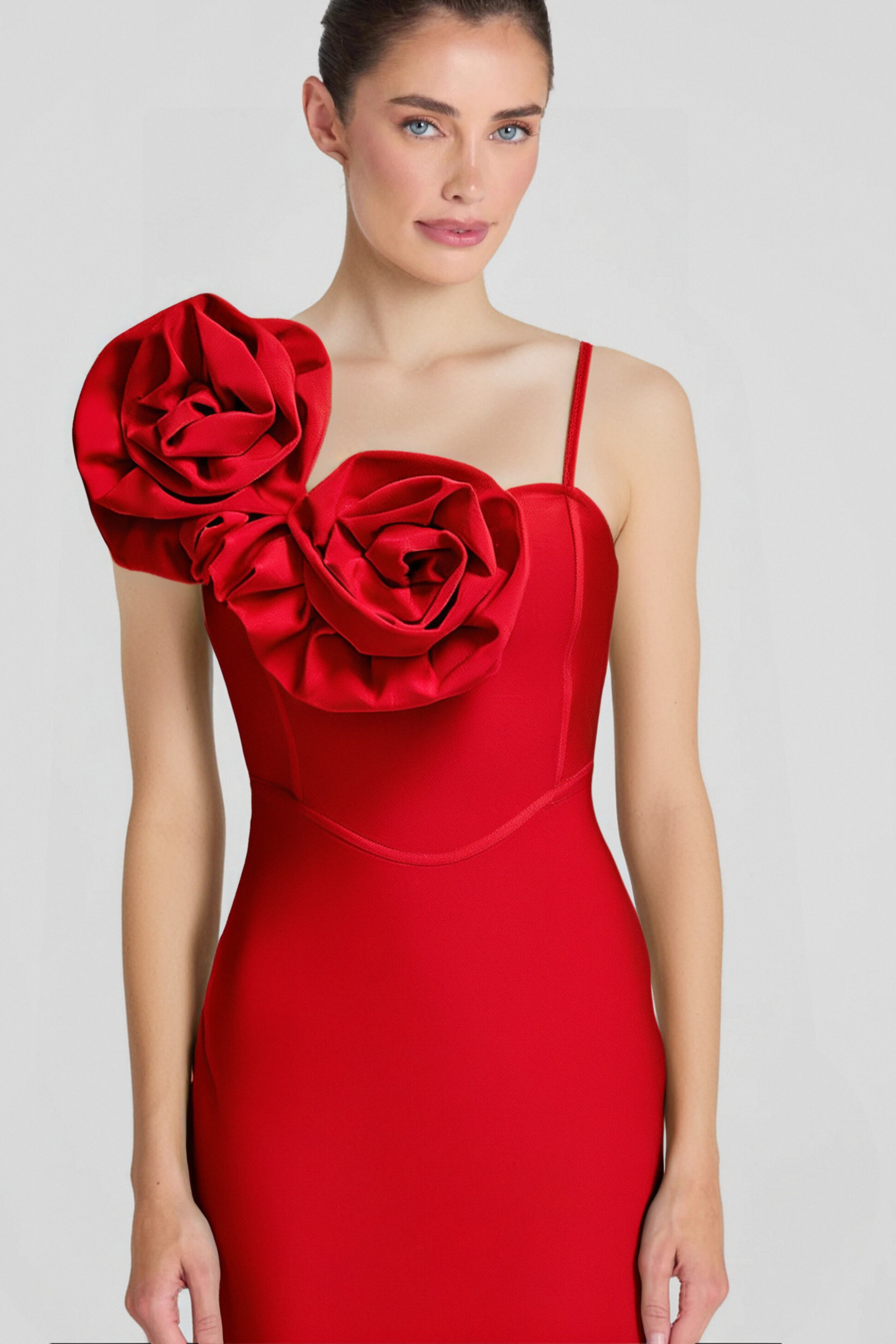 Flowering Girl Women Huge Flowers Bandage Midi Dress