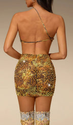 Deeg Rhinestone Printed Cutout Mini Dress
