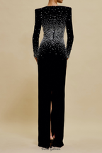 Flowering Girl Women pearl embellished v-neck maxi dress in black