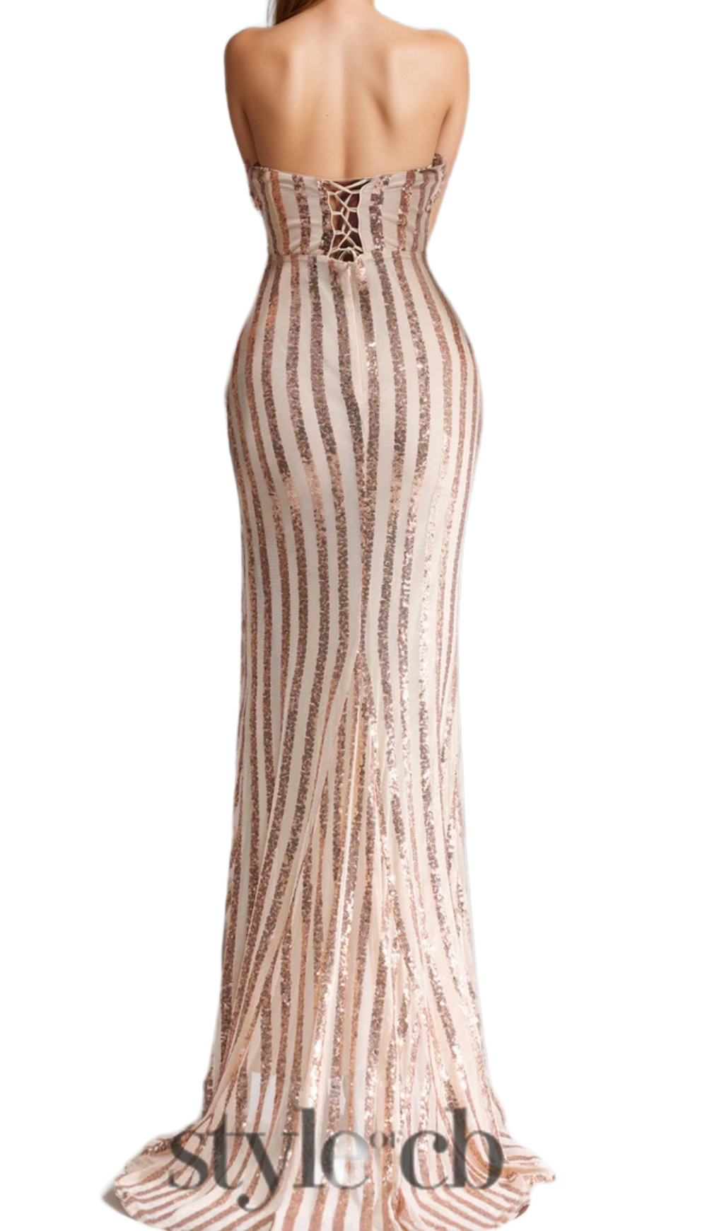 Flowering Girl Women Apricot Mermaid Strapless Sequined Split maxi Dress