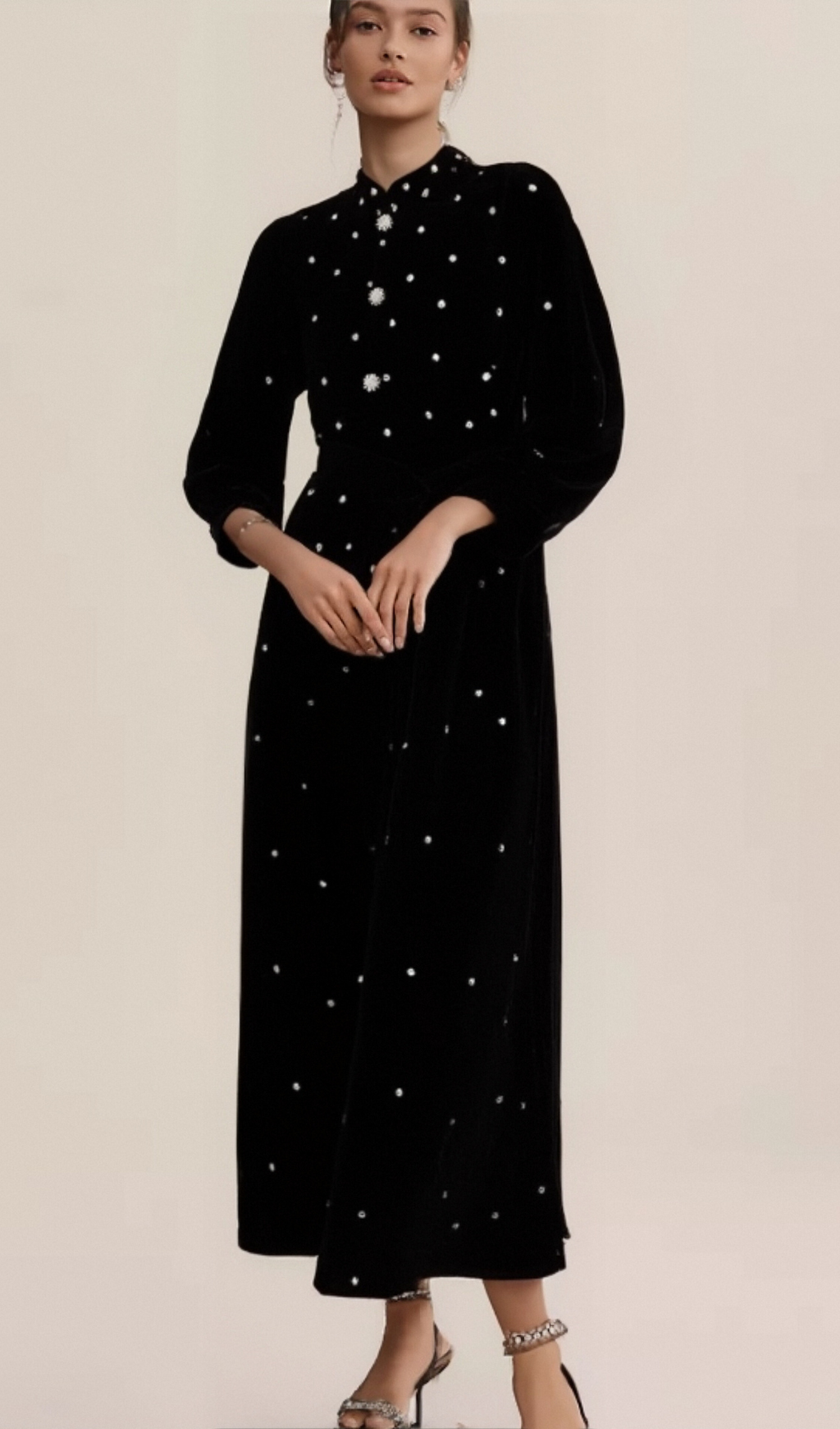 Flowering Girl Women Lola black embellished velvet midi dress