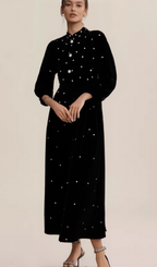 Flowering Girl Women Lola black embellished velvet midi dress
