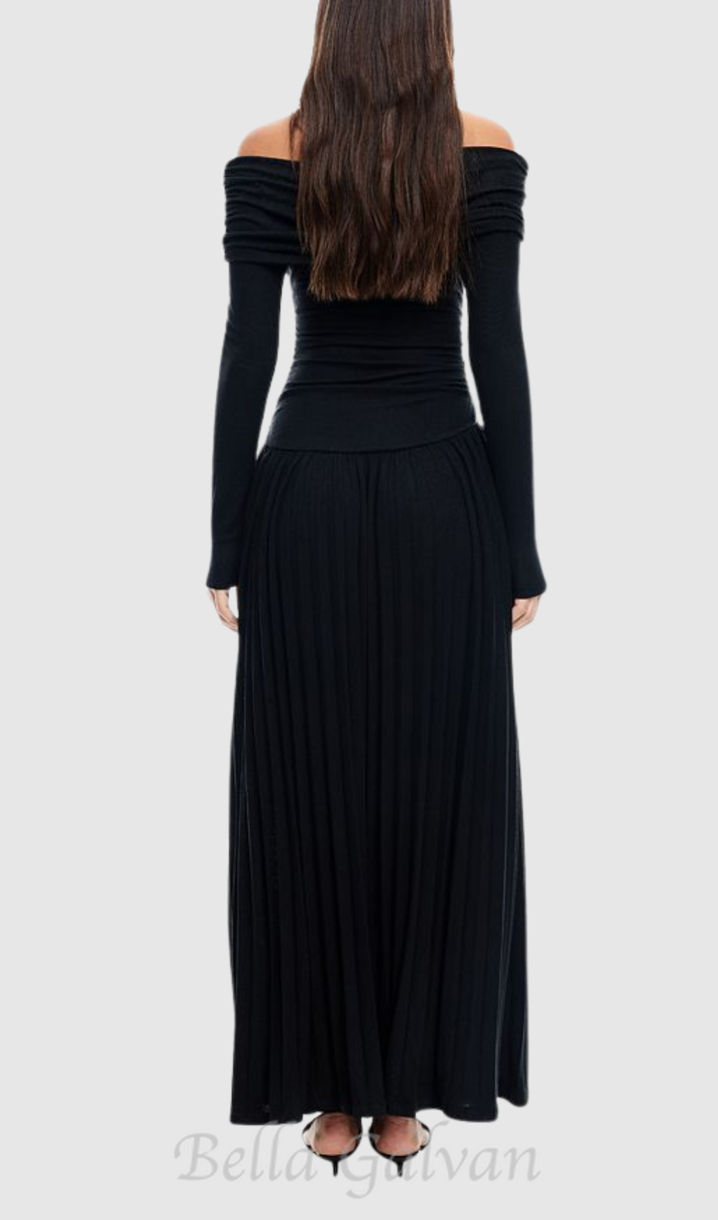 Flowering Girl Women sara bodycon strapless long sleeve maxi dress in black