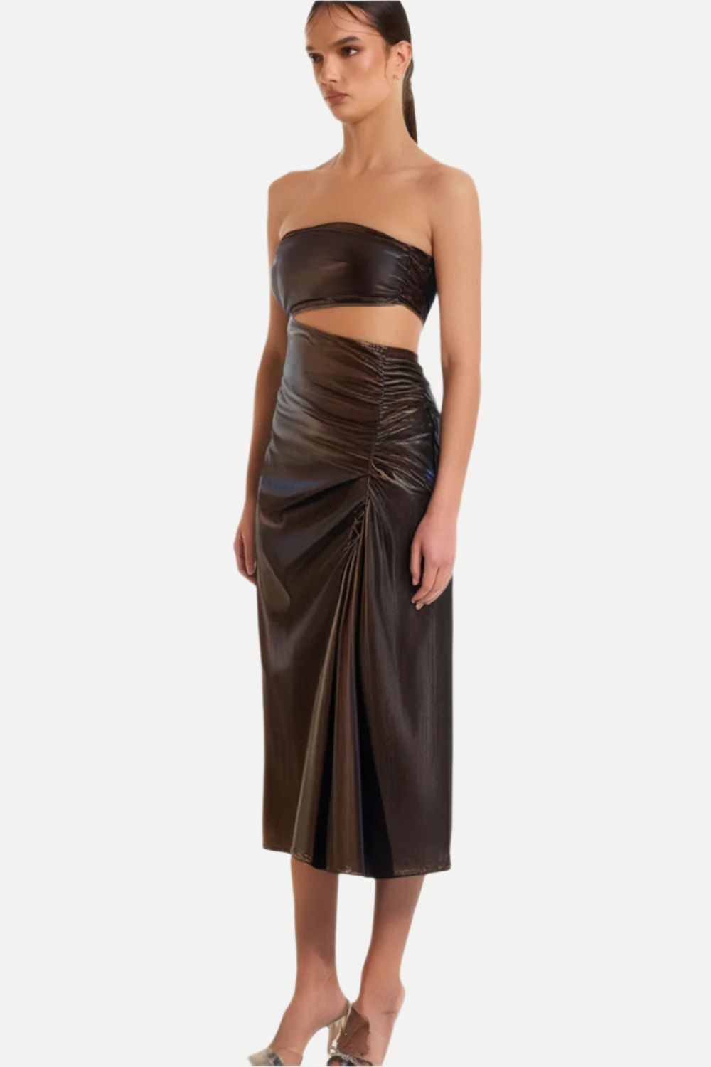 Flowering Girl Women Strapless Cutout Leather Midi Dress