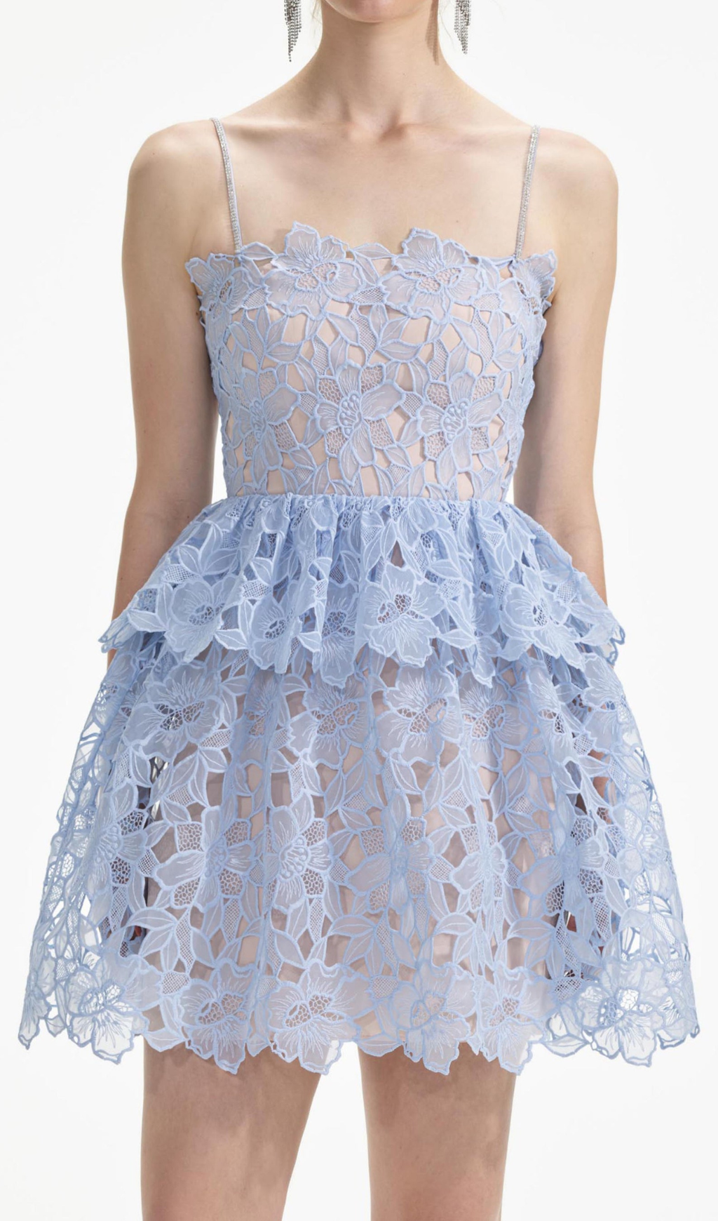 Flowering Girl Women OLGA LACE LAYER CUTOUT MINI DRESS IN BLUE