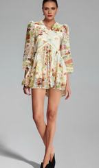 Flowering Girl Women Ailis floral-print lace-detail mini dress