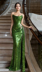 Flowering Girl Women Green Sequins Long Mermaid Prom Dress