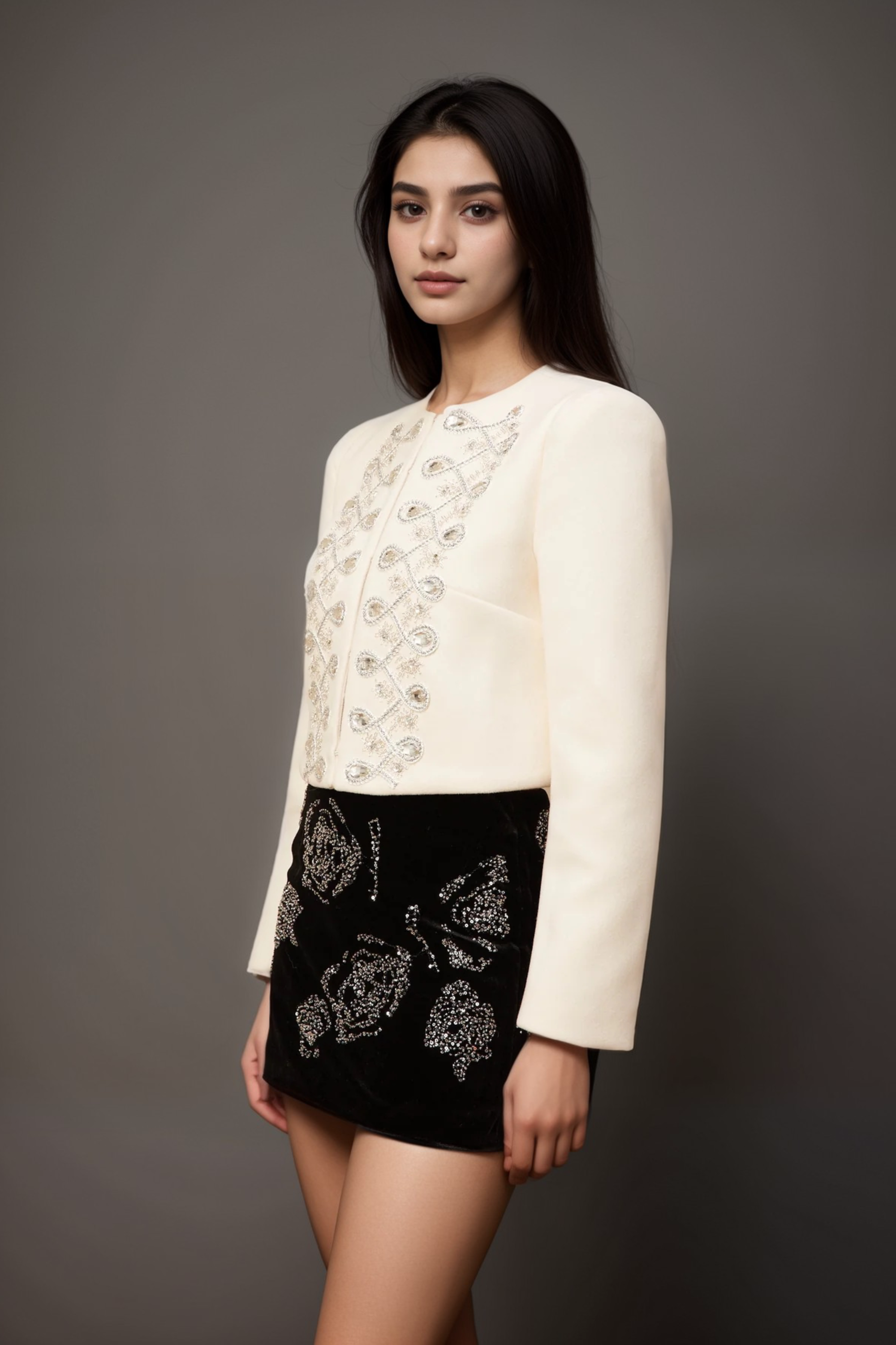 Flowering Girl Women Nerina White Crystal-Embellished Tweed Jacket