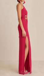 Flowering Girl Women one-shoulder cutout side slit maxi dress in magenta