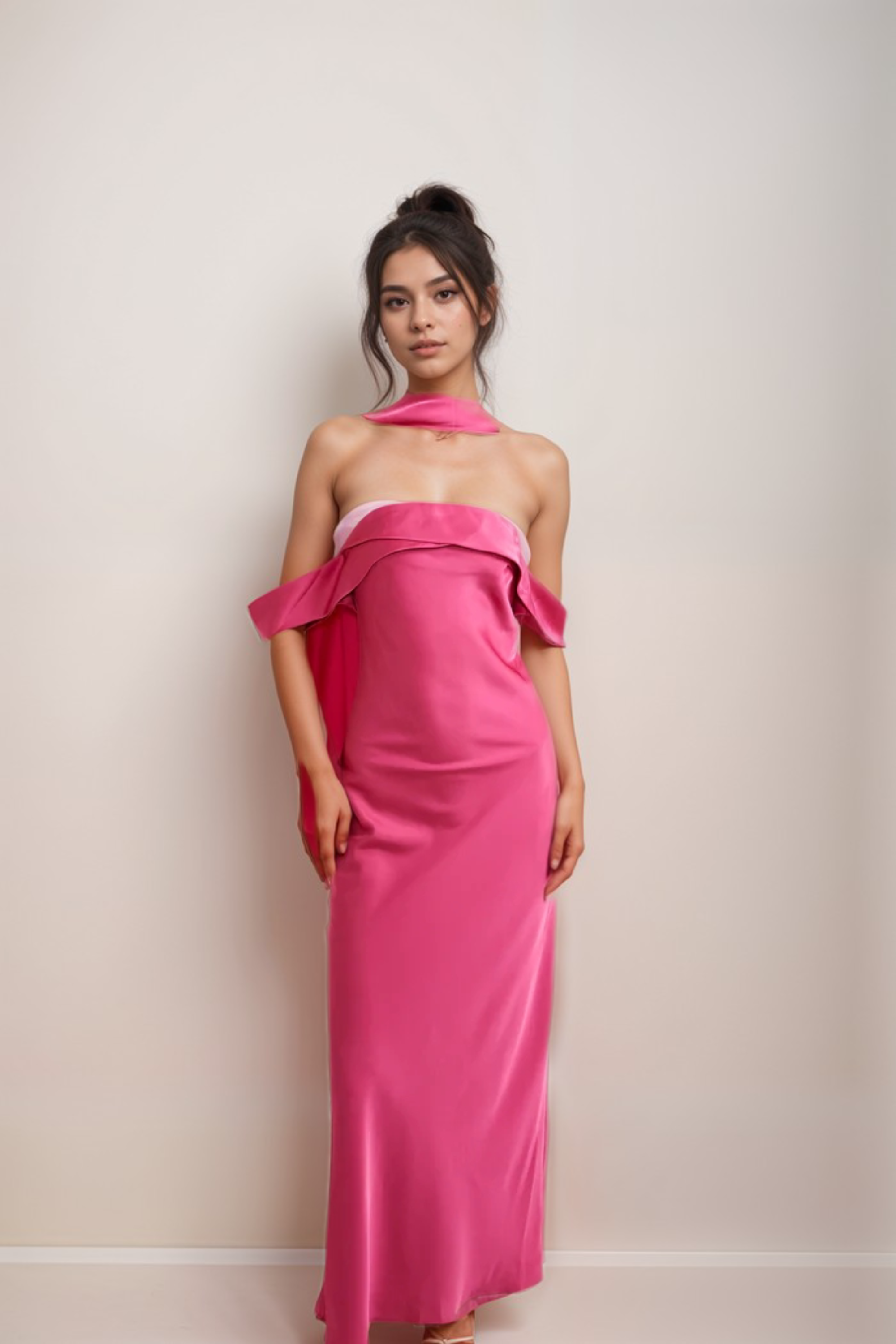 Flowering Girl Women Yasmin Off-Shoulder Satin Midi Dress