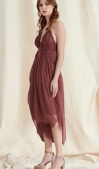 Flowering Girl Women sally pleated midi dress in rust red