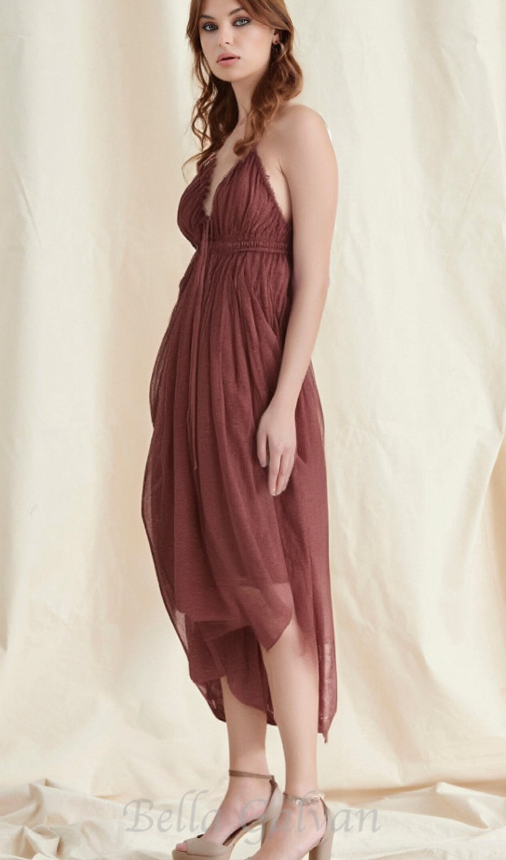 Flowering Girl Women sally pleated midi dress in rust red