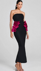 Flowering Girl Women PLEATED ORNAMENTED BANDAGE MAXI DRESS IN BLACK