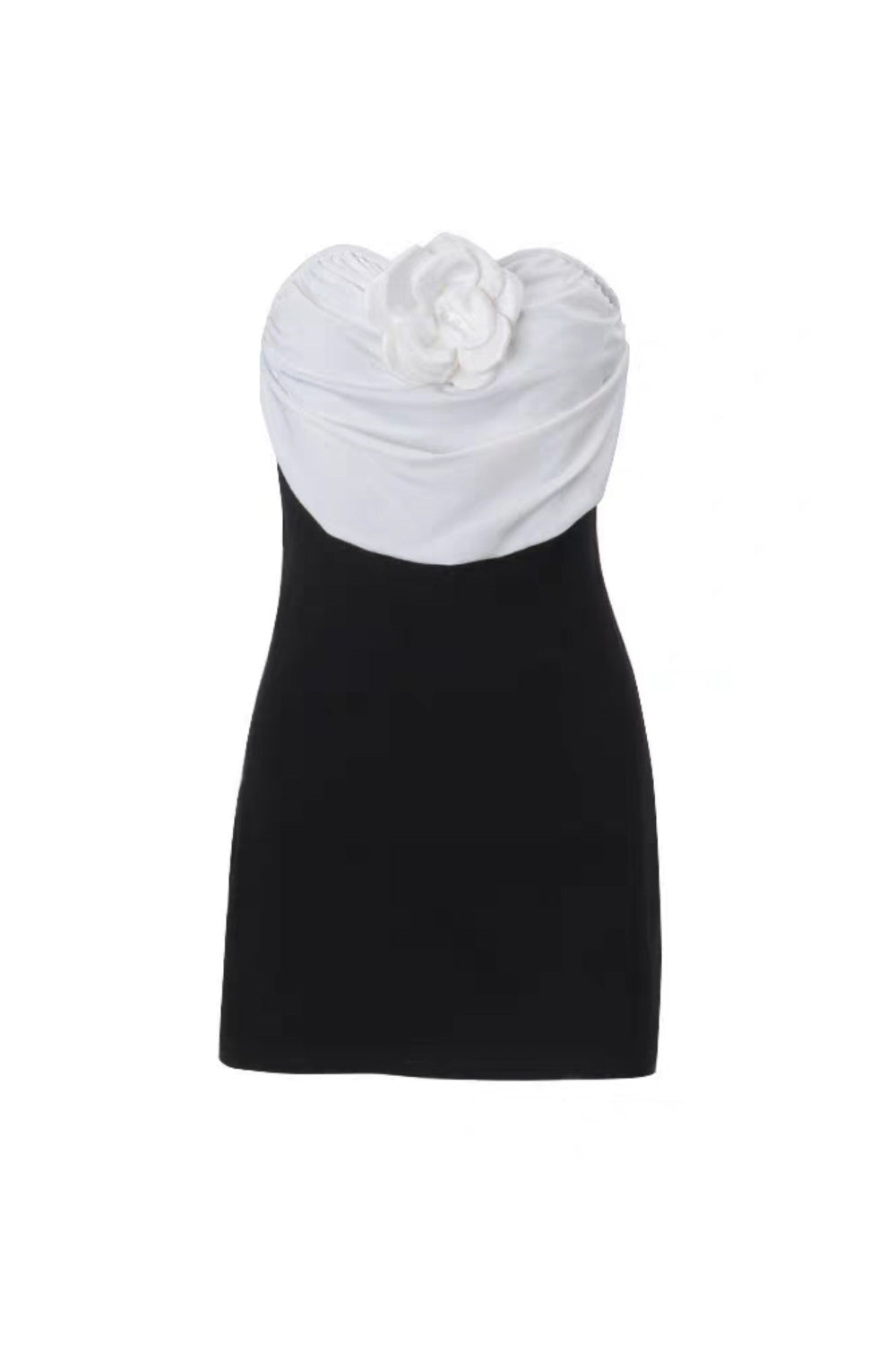 verna flower embellished strapless mini dress in black