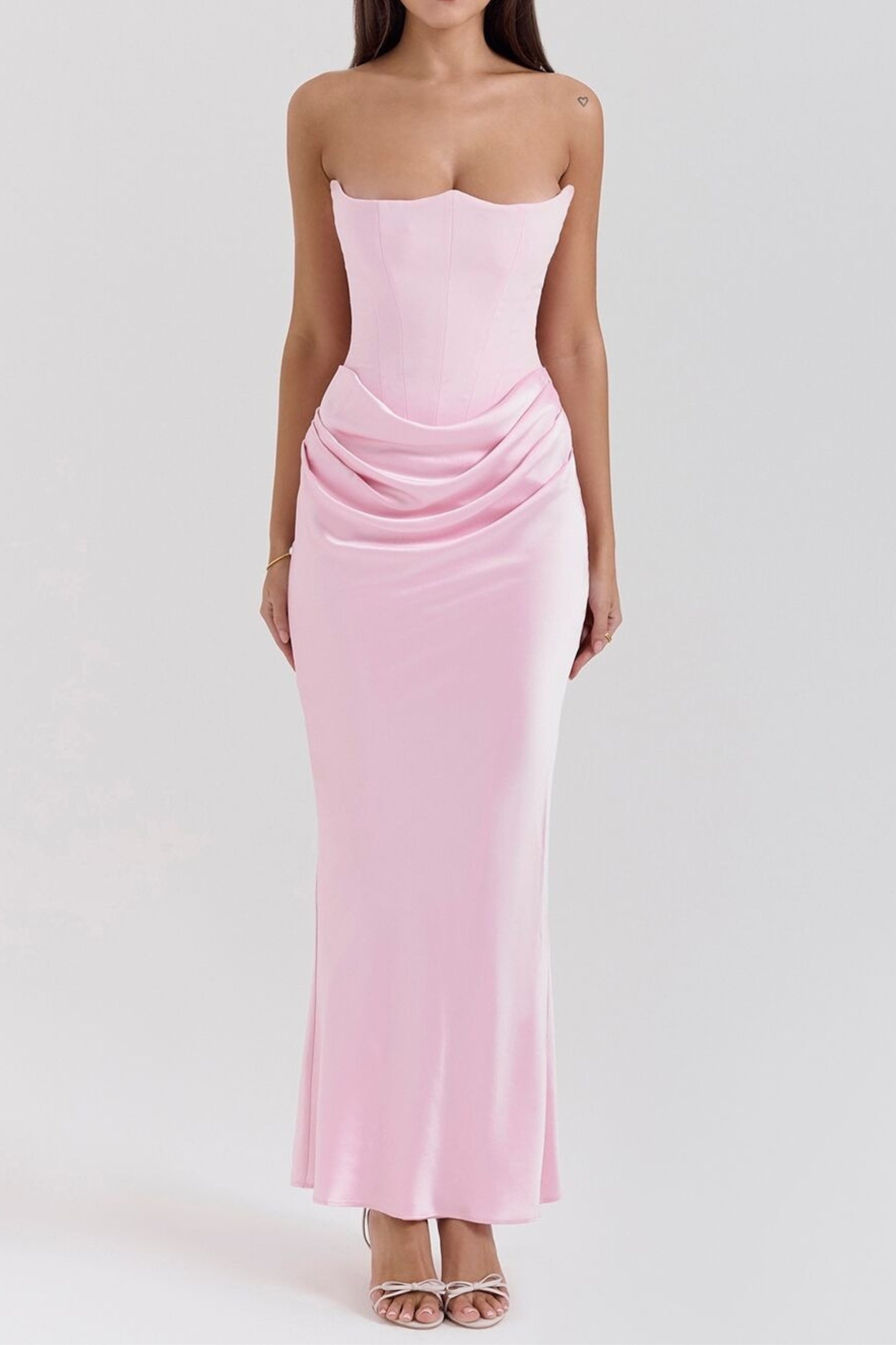 Flowering Girl Women Strapless Corset Maxi Dress In Pink