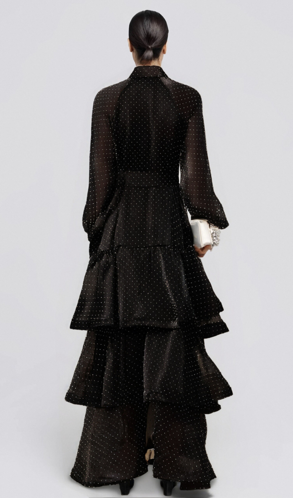 Flowering Girl Women Clémence black polka-dot tiered midi dress