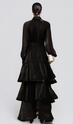 Flowering Girl Women Clémence black polka-dot tiered midi dress