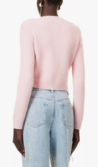 Flowering Girl Women Rhinestone-embellishment padded-shoulders knitted cardigan in pink