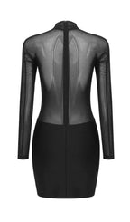 Flowering Girl Women Mesh Stitched Slim-Fit Mini Dress In Black