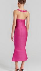 Flowering Girl Women HALTER MAXI BANDAGE FISHTAIL DRESS IN PINK