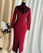 Flowering Girl Women lace hollow maxi dress in red