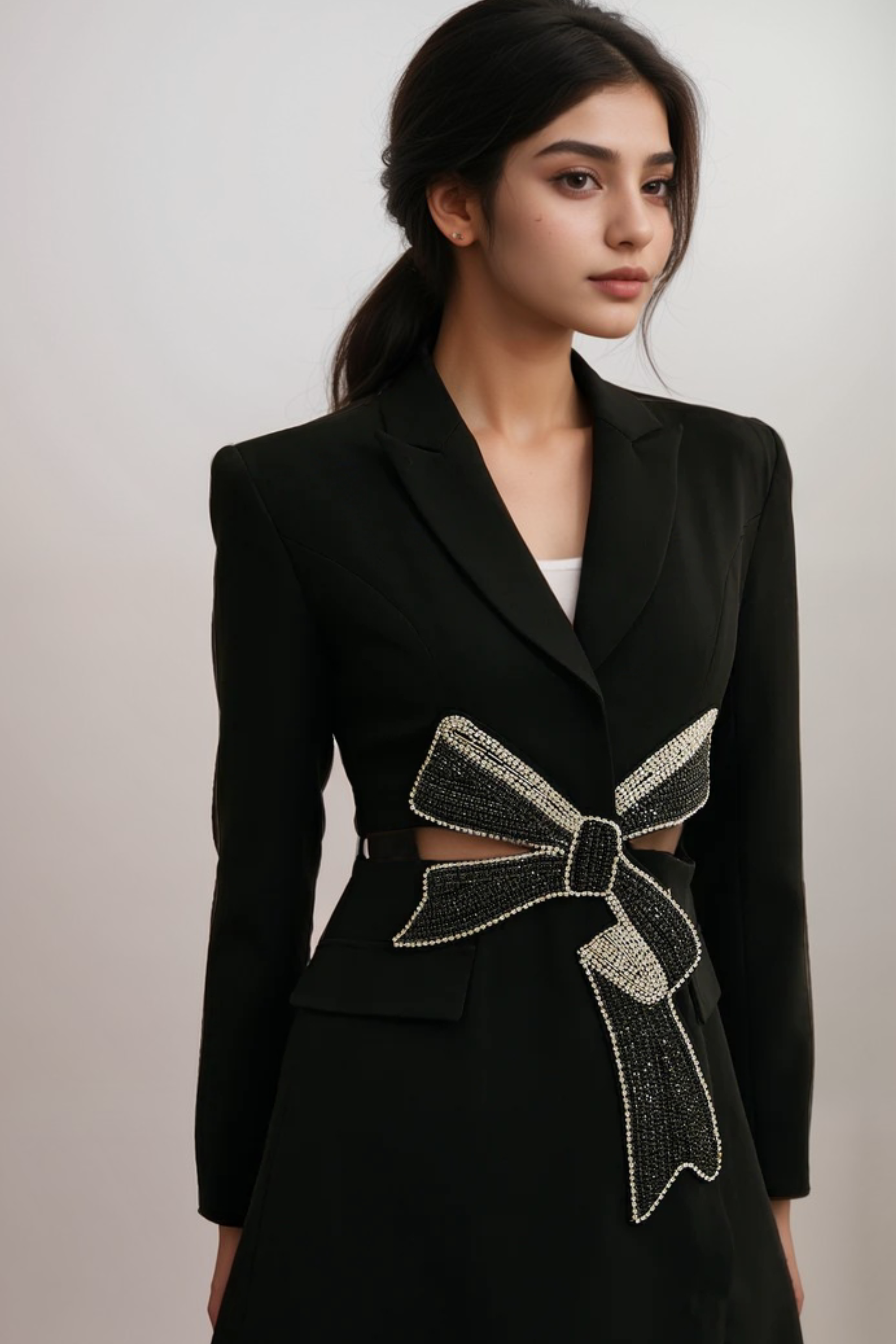 Flowering Girl Women Justine Black Bowknot Cut-Out Blazer