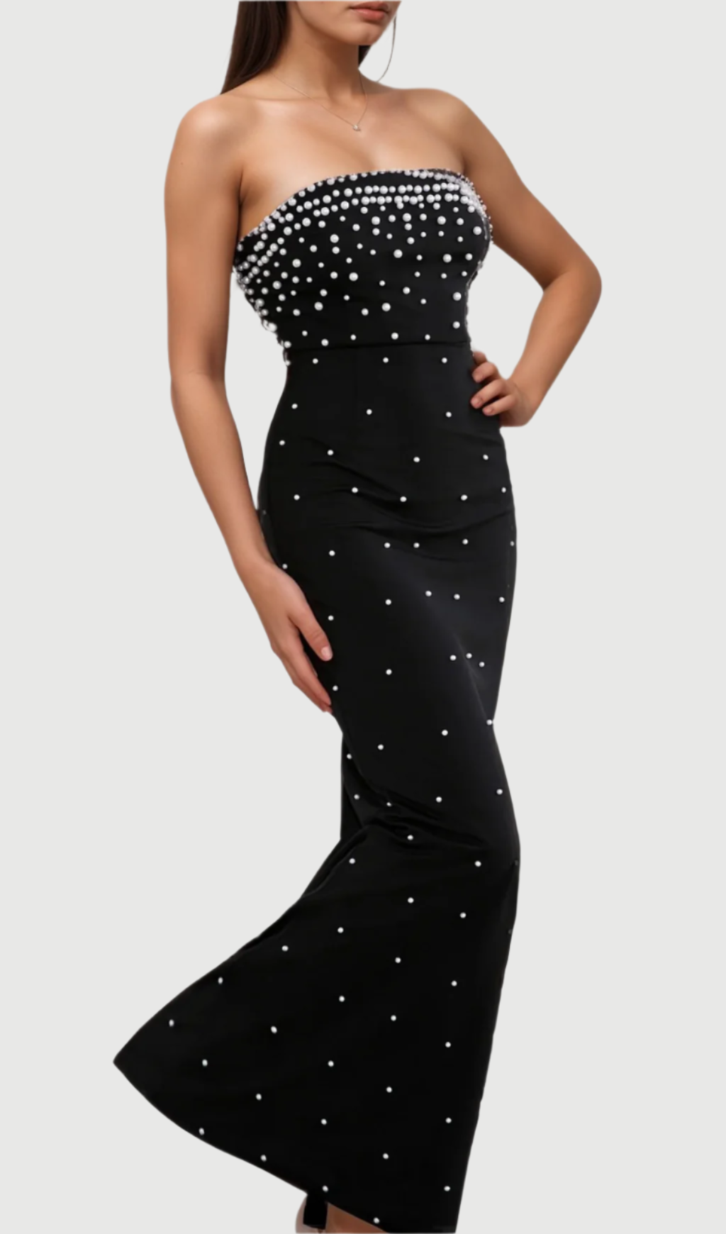 Flowering Girl Women pearl-embellished strapless gown in black