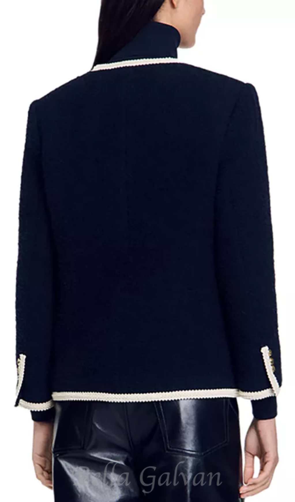 Flowering Girl Women Jill Tweed Contrast Trim Jacket in navy blue