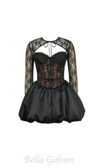 Flowering Girl Women sally lace puffball mini dress in black