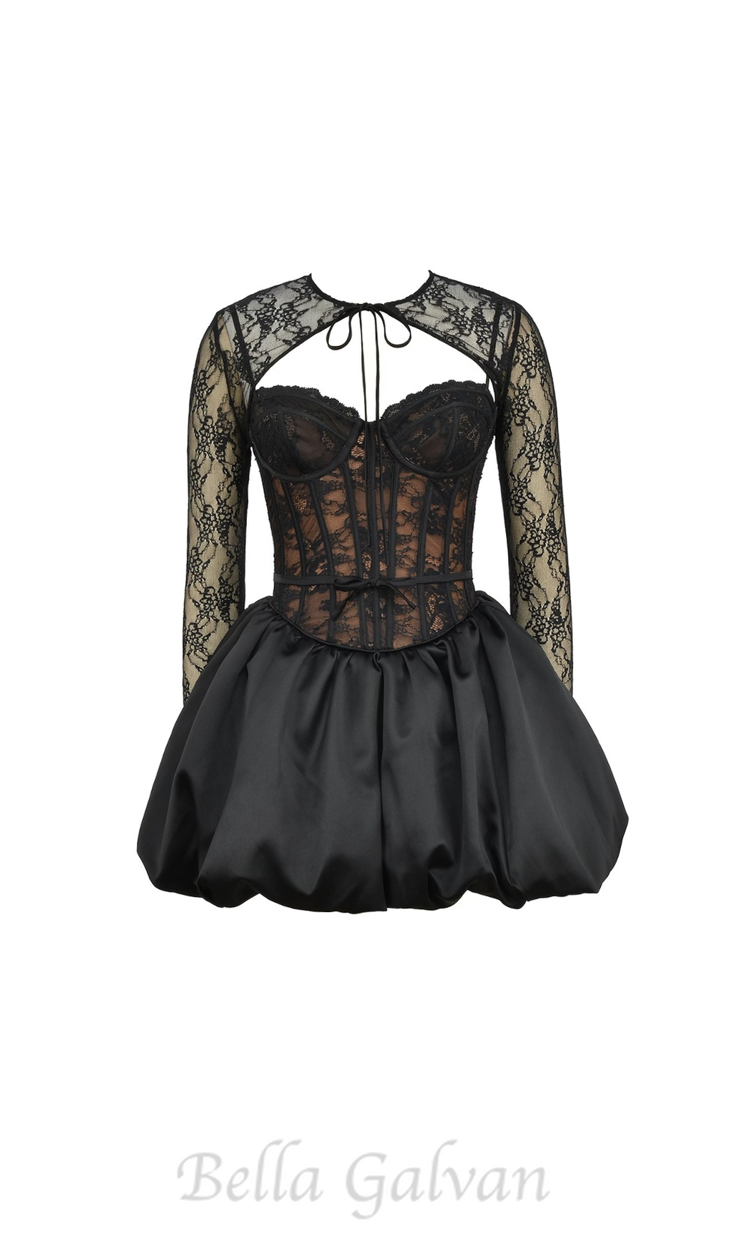 Flowering Girl Women sally lace puffball mini dress in black