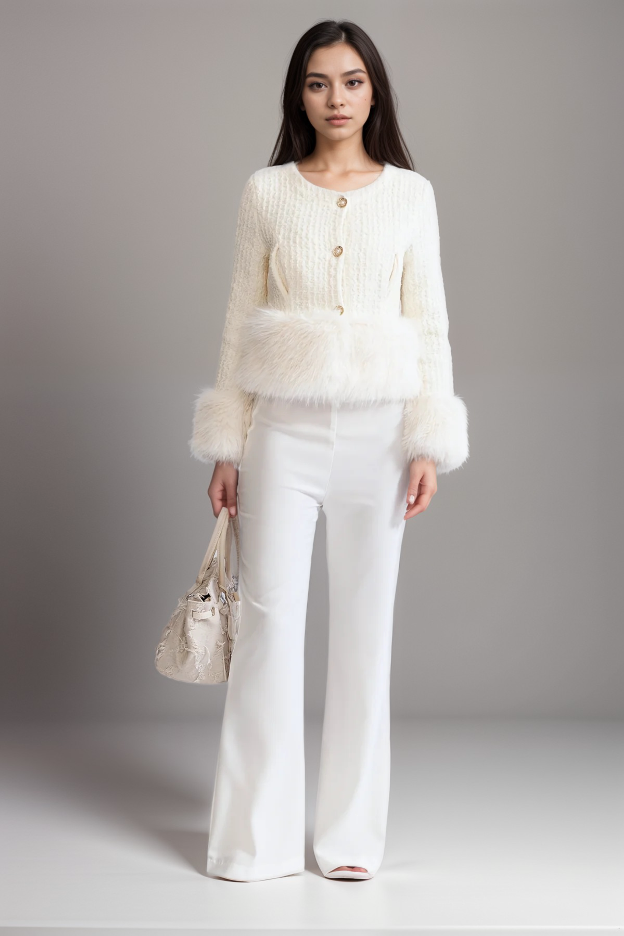 Flowering Girl Women Tweed Jacket Withfaux Fur Accents