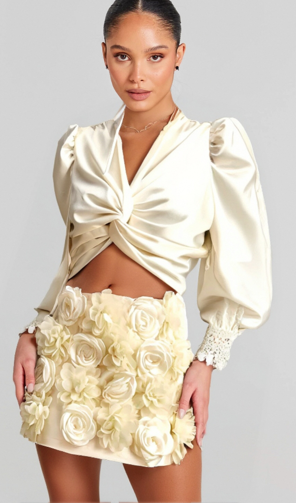 Flowering Girl Women Nouria white faux-flower twist cropped top