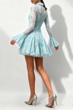 Flowering Girl Women Blue Embroidered Flared Mini Dress