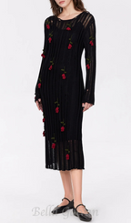 Flowering Girl Women Hilaria Rose Handcrafted Knit Midi Dress in Black
