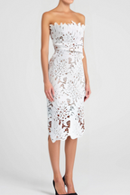 Flowering Girl Women Off-Shoulder White Floral Lace Midi Dress