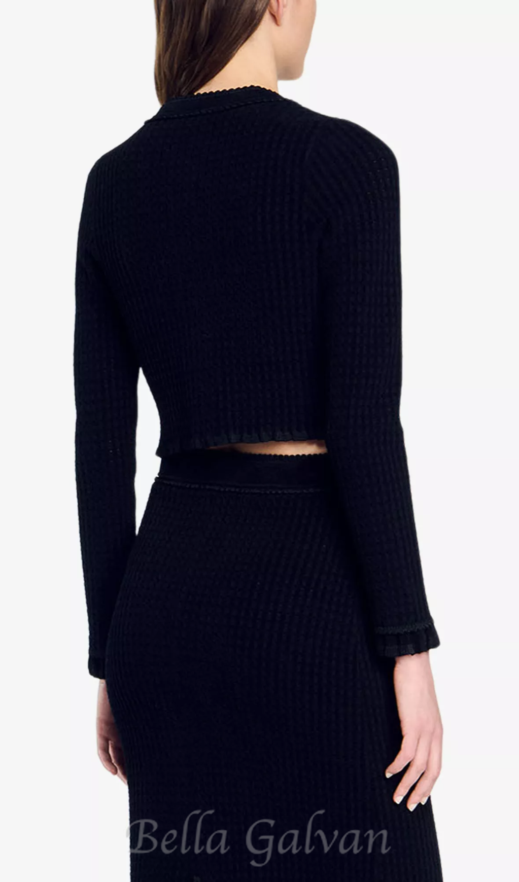 Flowering Girl Women Velvet-texture cropped knitted cardigan in noir