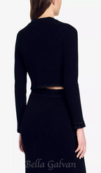 Flowering Girl Women Velvet-texture cropped knitted cardigan in noir