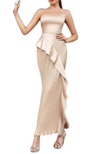 Flowering Girl Women Ruffled Plated Maxi Dress In Khaki