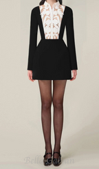 Flowering Girl Women hollow a-line mini Dress in black