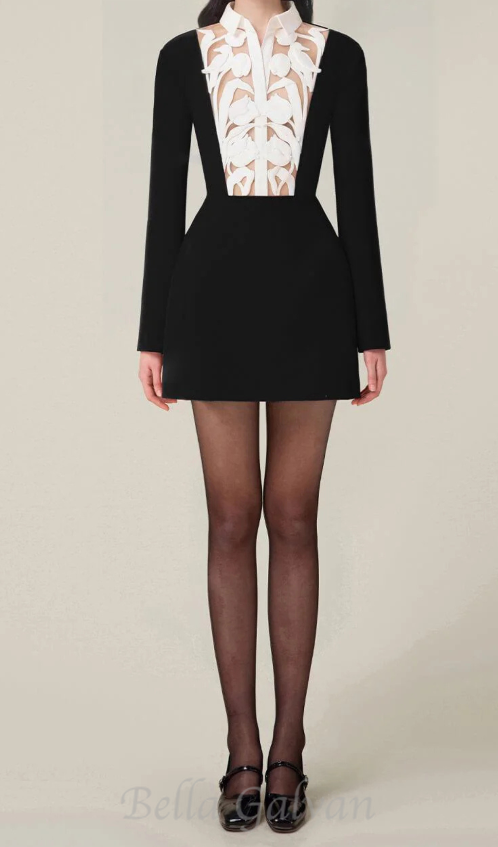 Flowering Girl Women hollow a-line mini Dress in black